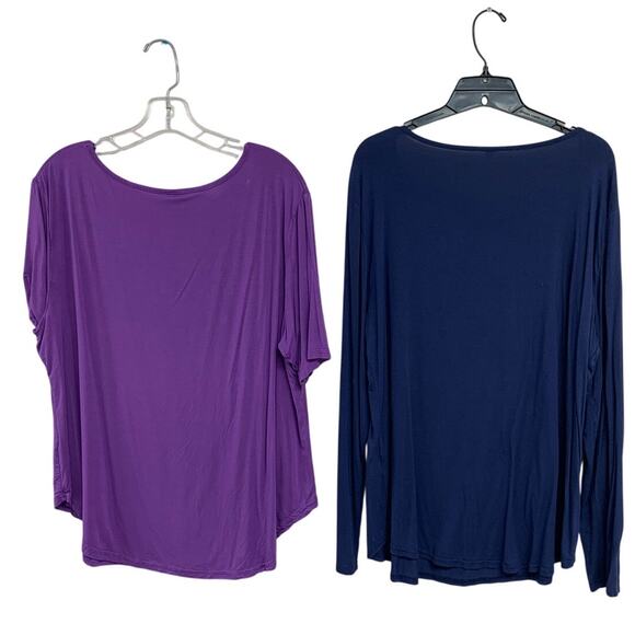Lot of 2 Womens XL Rayon Blend Long and Short Sleeve Lightweight V Neck Tops - Picture 2 of 5